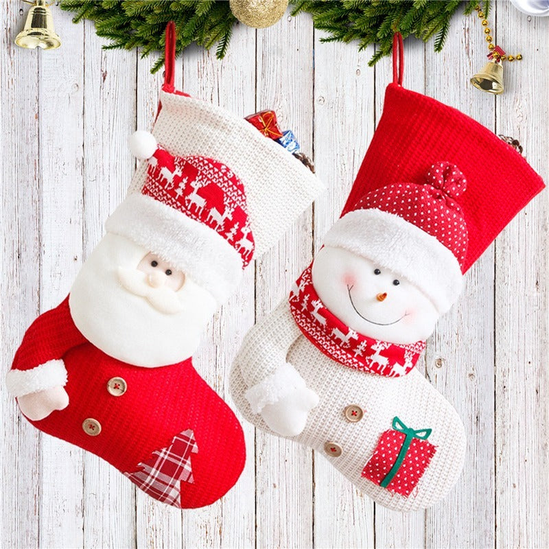 Large Red White Knitted Christmas Stocking Santa Claus Fireplace Decor Socks Xmas Gift Bags Candy Holder Decor For Home