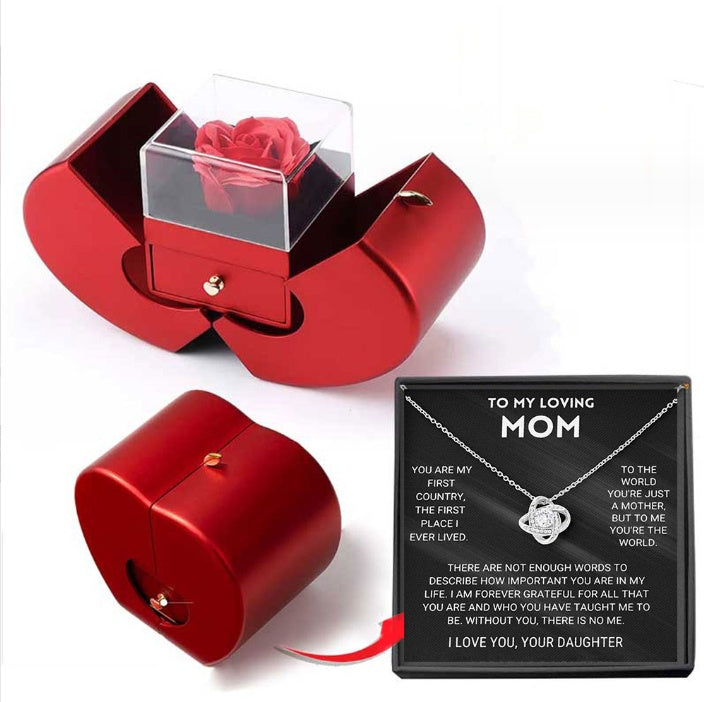 Fashion Jewelry Box Red Apple Christmas Gift Necklace With Artificial Flower Rose Jewelry Box