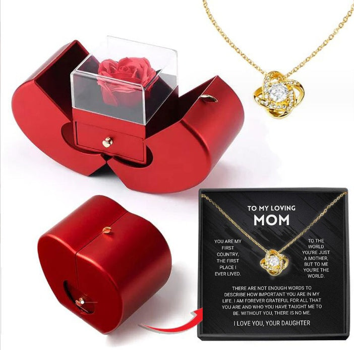 Fashion Jewelry Box Red Apple Christmas Gift Necklace With Artificial Flower Rose Jewelry Box