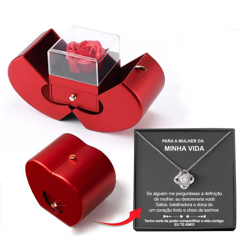 Fashion Jewelry Box Red Apple Christmas Gift Necklace With Artificial Flower Rose Jewelry Box