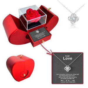 Fashion Jewelry Box Red Apple Christmas Gift Necklace With Artificial Flower Rose Jewelry Box