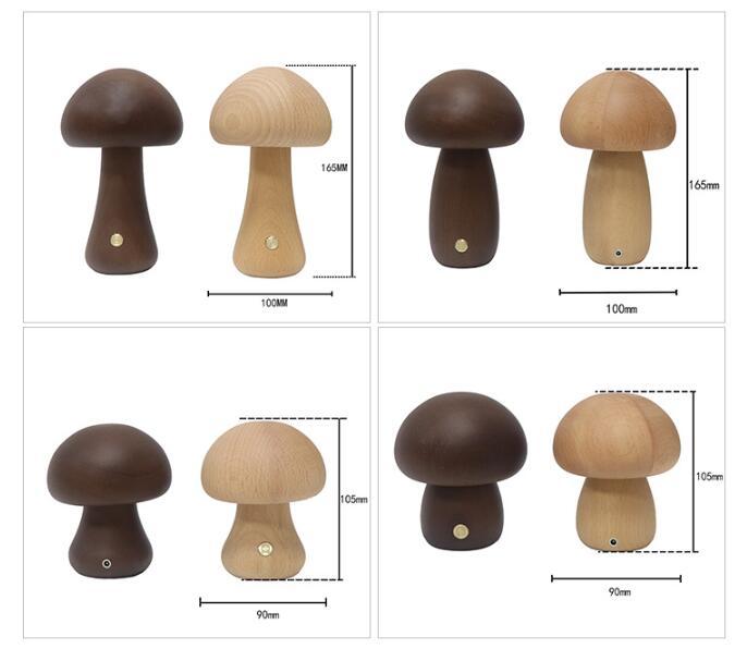 INS Wooden Cute Mushroom LED Night Light With Touch Switch  Bedside Table Lamp