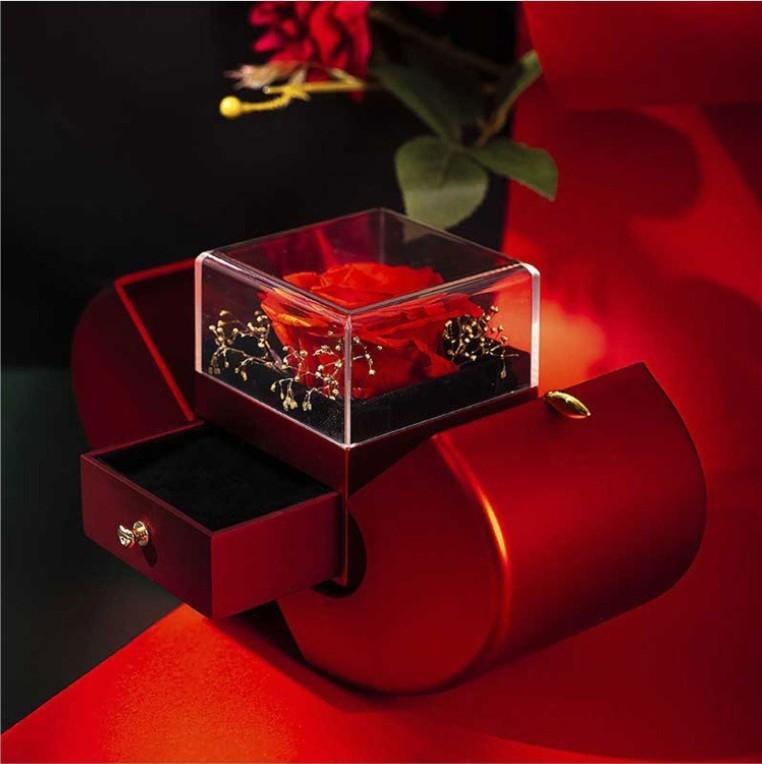 Fashion Jewelry Box Red Apple Christmas Gift Necklace With Artificial Flower Rose Jewelry Box