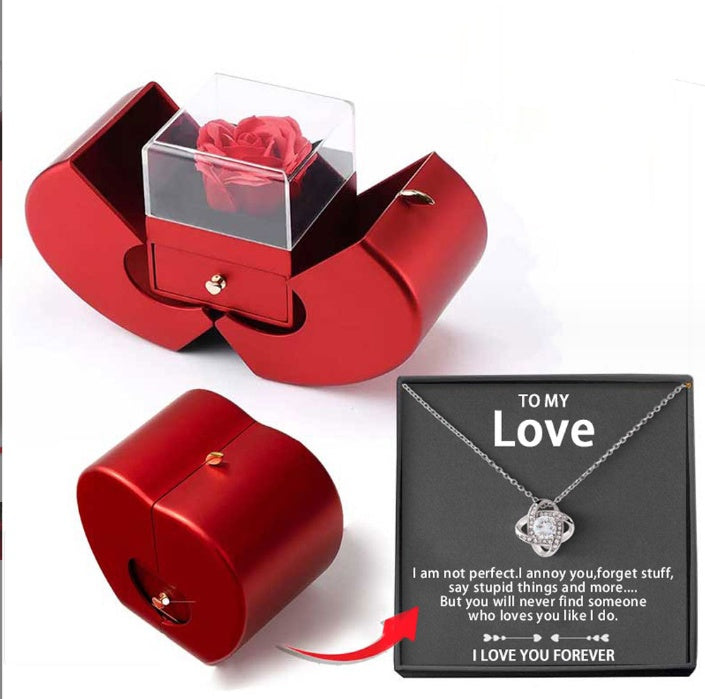 Fashion Jewelry Box Red Apple Christmas Gift Necklace With Artificial Flower Rose Jewelry Box